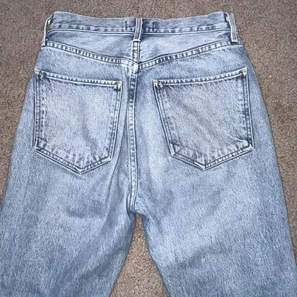 AGOLDE RILEY HIGH RISE STRAIGHT BLUE JEANS CROPPED RAW FRAYED HEM -  EUC - 26 - Picture 5 of 13